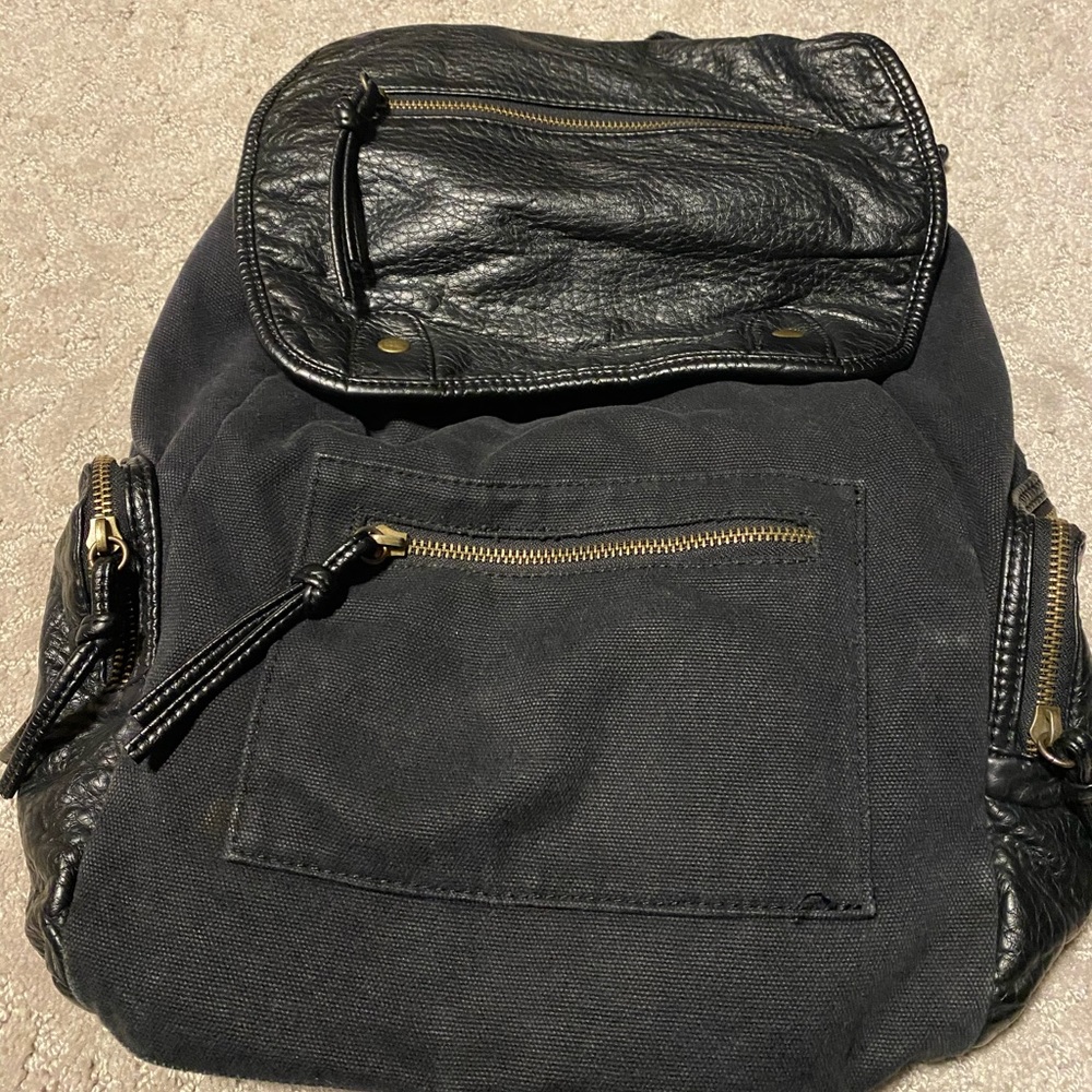 BLACK CANVAS AND LEATHER BACKPACK